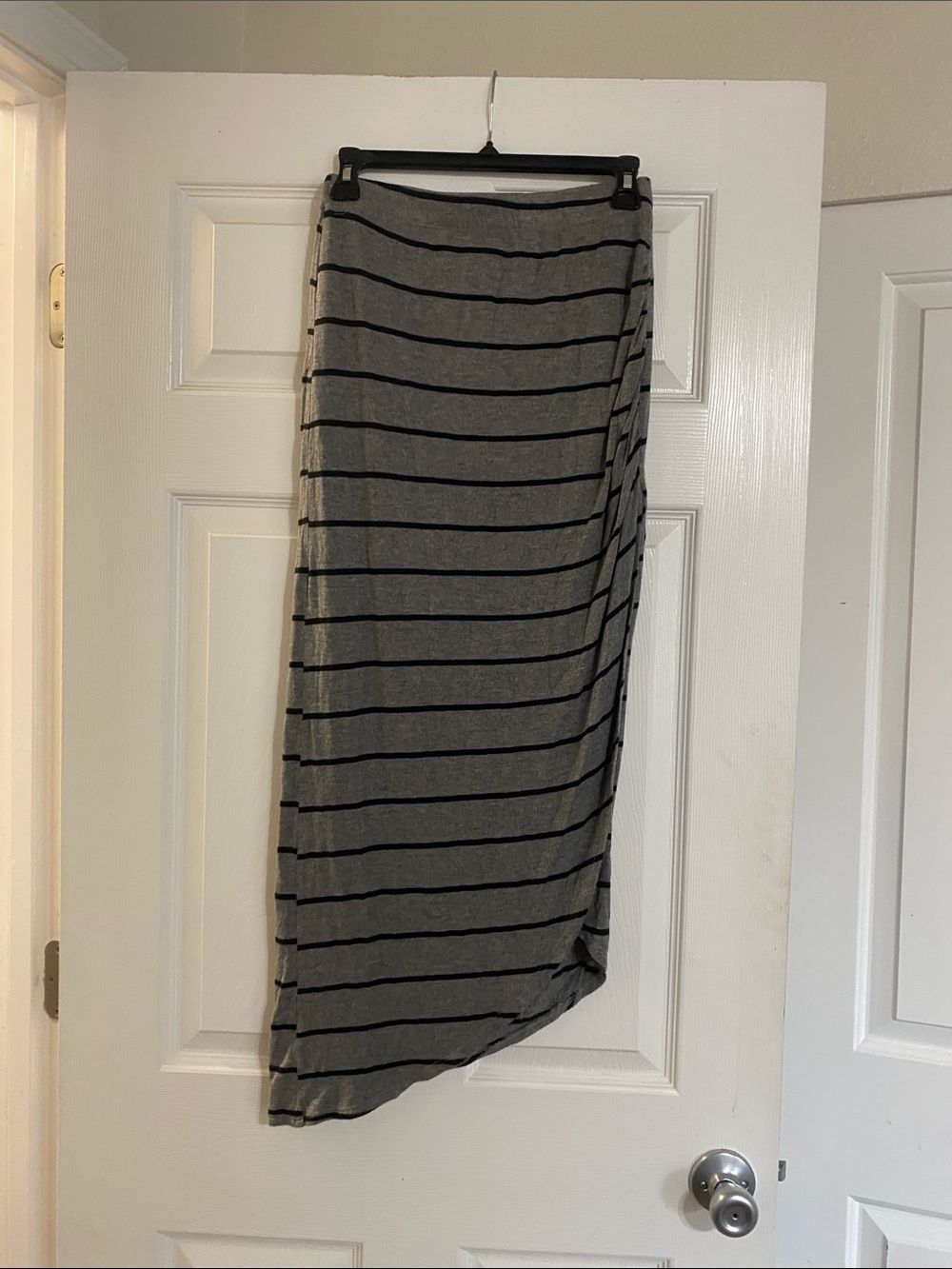 bobeau Gray and Black Striped Asymmetrical Maxi Skirt